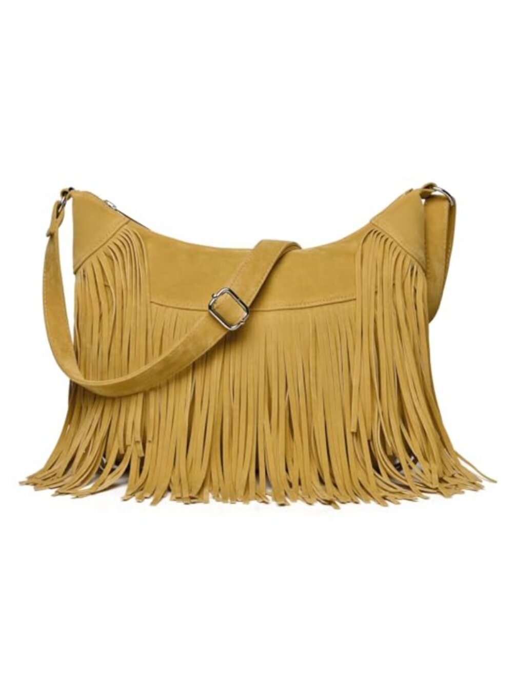 Vegan Suede Fringe Hobo Crossbody Bag Tassel Western Shoulder Purse